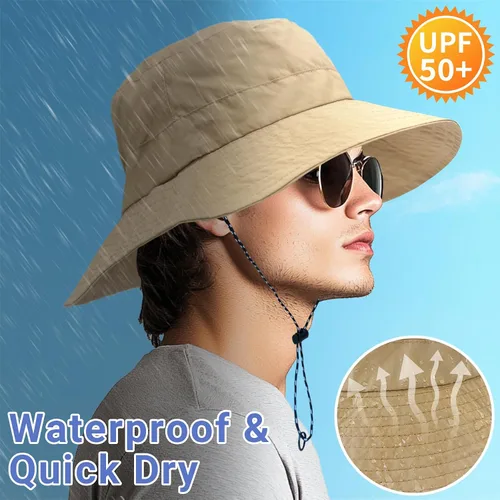Vista 2 de PFFY Waterproof Bucket Hats for Men Women Packable Sun Hat for Outdoors Caqui Sólido