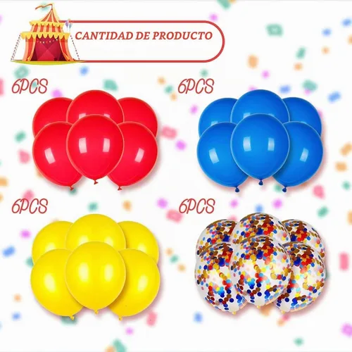 Vista 2 de 24 globos de fiesta de carnaval, temática de festival de 12 pulgadas, rojo, azul, amarillo, multicolor, decoraciones de fiesta de cumpleaños