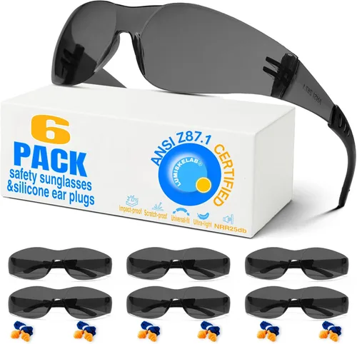 Vista 11 de Paquete de 12 lentes de seguridad transparentes para hombres y mujeres – Certificado ANSI Z87.1, 12 tapones de silicona para los oídos (NRR 25 dB)