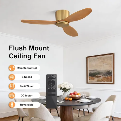 Vista 3 de WINGBO Ventilador de techo empotrado de madera sin luz