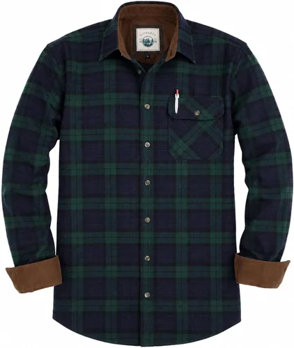 Vista 34 de Gioberti - Camisa a cuadros de franela cepillada de 100% algodón para hombre con contraste de pana Carbón vegetal
