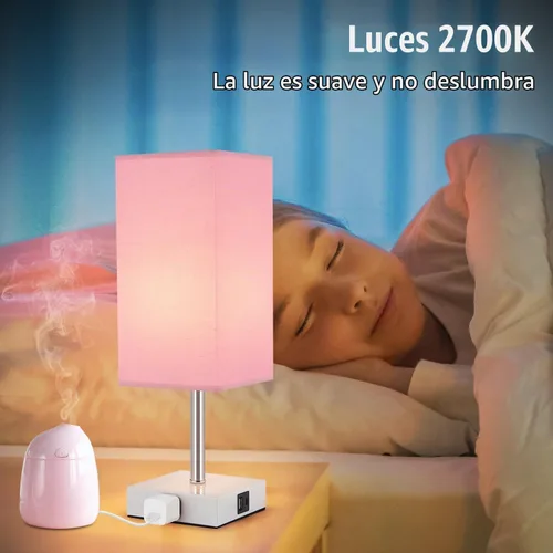 Vista 7 de Lámpara de mesa con control táctil, 3 modos regulables, puertos USB C+A y tomacorriente, lámpara de noche para decoración de dormitorio y sala