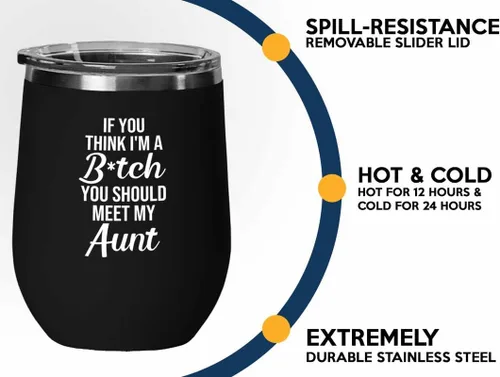 Vista 3 de Vaso de vino Funny Aunt Black Edition de 12 onzas – should meet my aunt – Family Squad Fam Thank You Gift Hermanos Padres Abuelos Funny tía