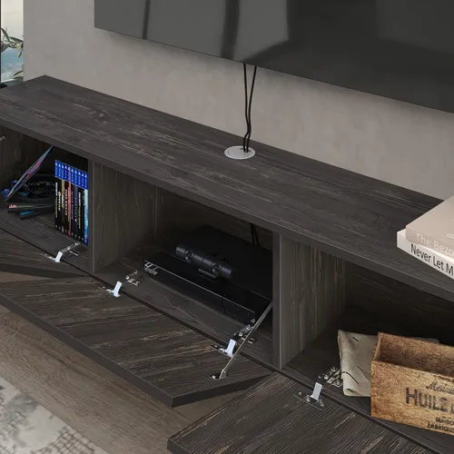 Vista 3 de Atelier Mobili - Soporte de TV flotante negro de 65 pulgadas, centro de entretenimiento flotante para TV de 80 pulgadas, gabinete de TV negro