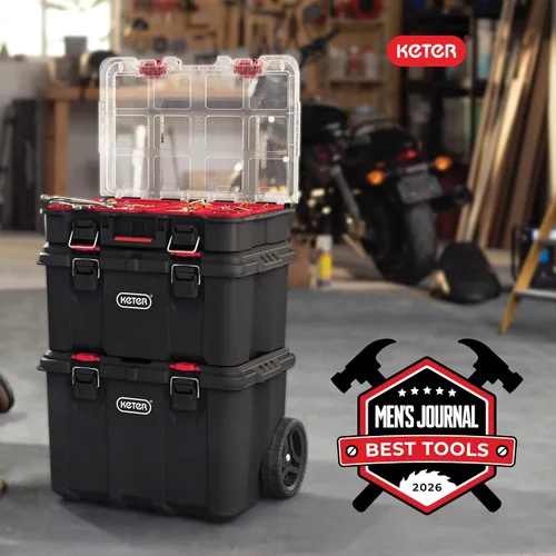Vista 6 de Keter Stack-n-Roll - Caja de herramientas de dos cajones para piezas pequeñas y accesorios de herramientas eléctricas, se adapta al sistema modular