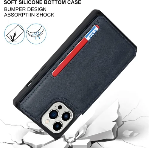 Vista 4 de Cavor Funda para iPhone 11 Pro Max con tarjetero, funda tipo cartera con tarjetero y tarjetero para iPhone 11ProMax, funda de piel sintética