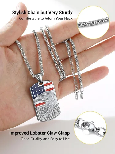 Vista 4 de PROSTEEL Collar con etiqueta de perro de la bandera estadounidense, dije de bandera nacional de Estados Unidos, collar patriótico chapado en acero