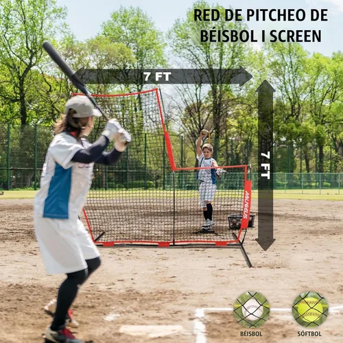 Vista 3 de 7FT Batting Screen, I-Screen L-Screen Pitching Net for Pitcher