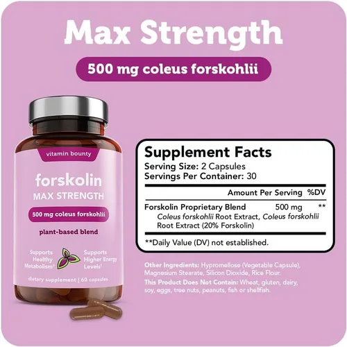 Vista 2 de Vitamin Bounty Forskolin máxima fuerza para bajar de peso - Suplemento natural de extracto de raíz de Coleus Forskohlii - 20% polvo de forskolina