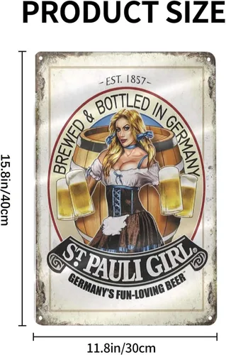 Vista 2 de Bre Wed Bottled In Germany St Pauli Girl Fermany'S Fun Loving Beer Retro Letrero de metal para decoración de bar, hogar, comedor, bar, tienda, mural