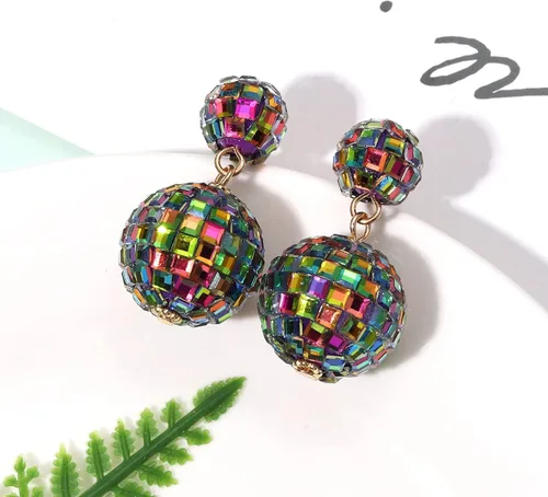 Vista 4 de Aretes de bola de discoteca para mujer, aretes colgantes de bola de espejo brillante, para fiesta de baile, música country, concierto, trajes
