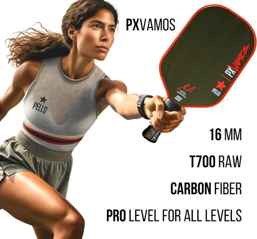 Vista 2 de PELLO PXVamos - Paleta de pickleball de fibra de carbono cruda Aprobado por USAPA Toray 700 fibra de carbono Núcleo de panal de polipropileno