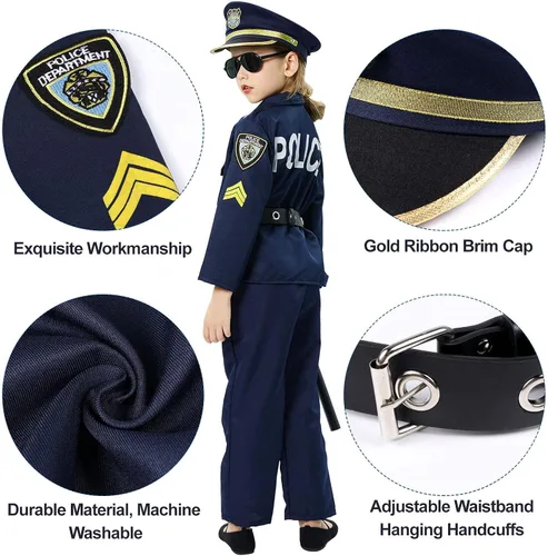 Vista 5 de Disfraz de policía para niños juego de rol de policía con esposas e insignia