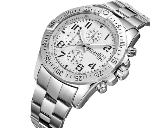 Vista 3 de Megir Reloj de pulsera analógico de acero inoxidable con cronógrafo de cuarzo para hombre