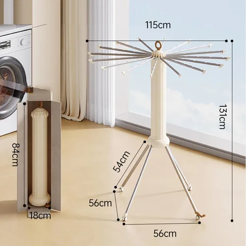 Vista 2 de Estante de secado de ropa plegable, soporte giratorio de 360° para ropa, soporte de lavandería de aluminio, capacidad de carga de 110 libras, con 16