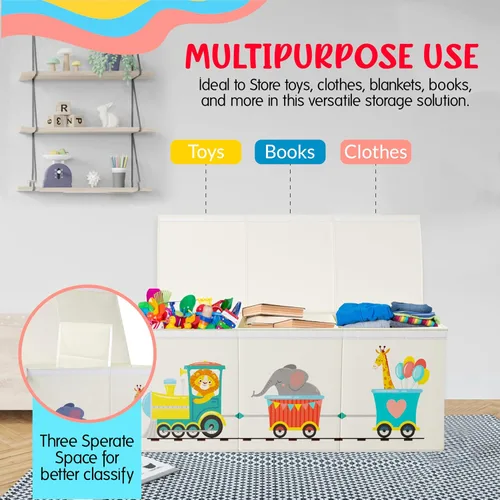 Vista 5 de Organizador de almacenamiento de juguetes plegable extra grande con tapas, caja de juguetes de tren de animales para niños y niñas, 40 x 16 x 16