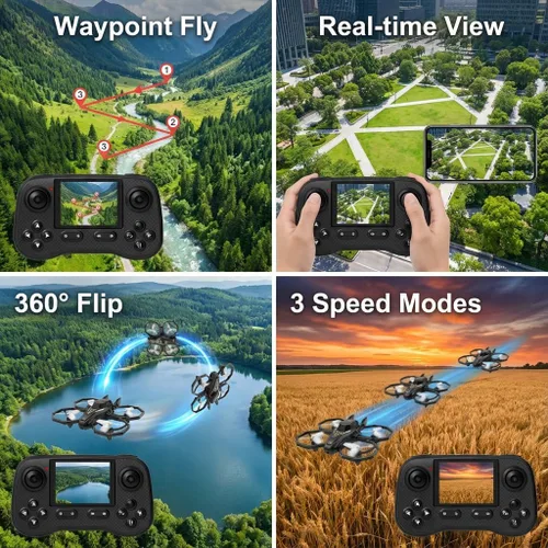 Vista 3 de Dron D79Pro FPV con controlador de pantalla, drones de cruce, retención de altitud, despegue y aterrizaje con una tecla, evitación activa