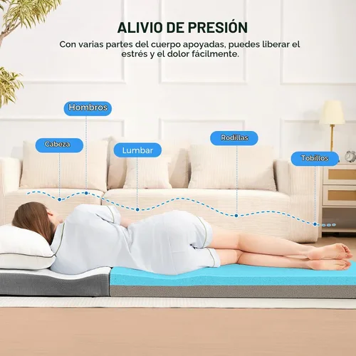 Vista 4 de MASVIS Colchón Tríptico, Colchón Plegable de Espuma Viscoelástica de 3 Pulgadas con Funda Lavable, Cama de Piso Tri-Plegable para Acampar, Twin