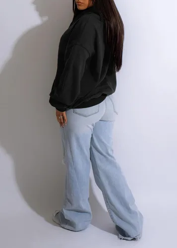 Vista 4 de HBQ Sudadera casual con capucha para mujer, cuello redondo, ligera, de manga larga, con bolsillos