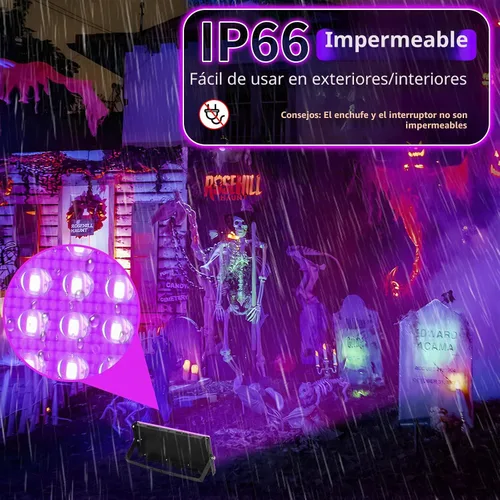 Vista 2 de Luces LED negras de 50 W con interruptor+enchufe, impermeable IP66