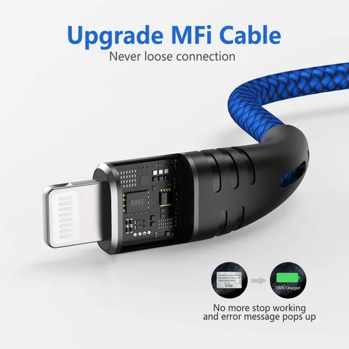 Vista 4 de [Certificado Apple MFi] Paquete de 2 cargadores de iPhone de 6.6 pies, cable Lightning de 6.6 pies de largo, cable trenzado de carga USB