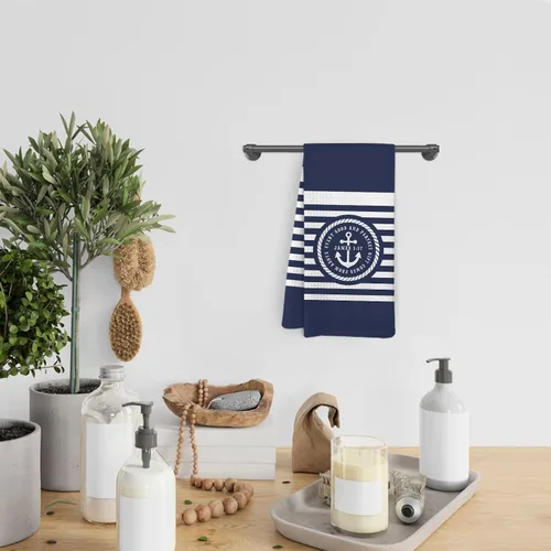 Vista 6 de James - Toallas de cocina cristianas náuticas, toallas de cocina bíblicas 1:17, color azul marino, ancla costera, toalla de mano decorativa