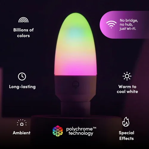 Vista 2 de LIFX Bombilla LED inteligente E12 color de vela Wi-Fi, policromo, regulable multizona, sin necesidad de concentrador, aplicación y control de voz