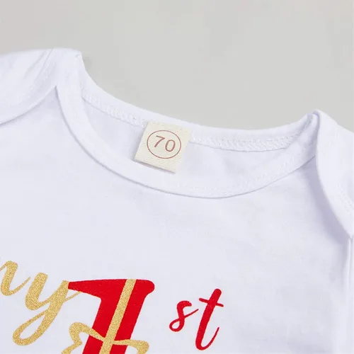 Vista 3 de My First Christmas Clothes Baby Girls My 1st Christmas Romper Top Falda tutú de puntos calentadores de piernas diadema y conjunto de 4 piezas