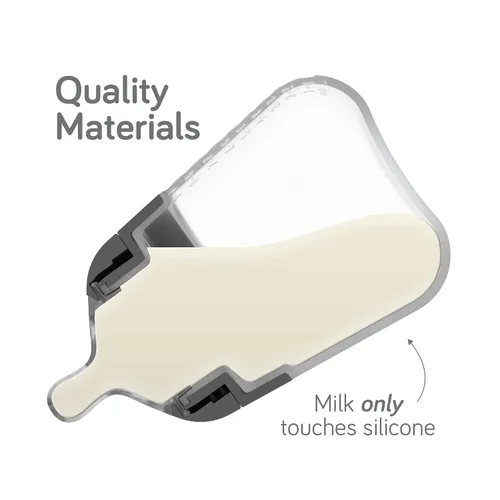Vista 2 de Nanobebe - Biberón de silicona flexible, anticólicos, sensación natural, pezón que no se derrumba, base estable sin puntas, fácil de limpiar Gris