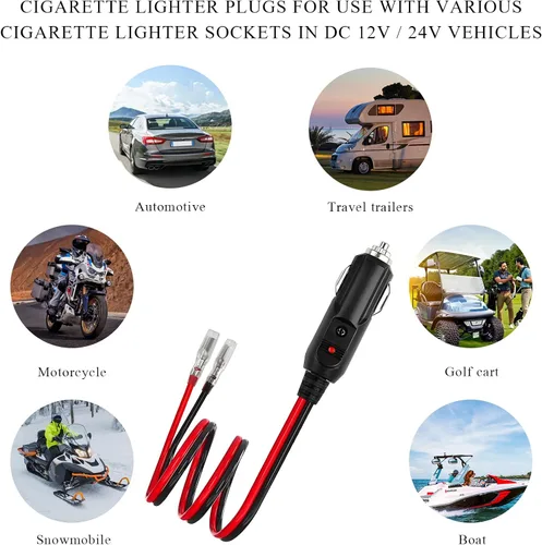 Vista 5 de Yourkar Enchufe macho para encendedor de cigarrillos con fusible, cable de enchufe de encendedor de cigarrillos de 12 V con cables, adaptador
