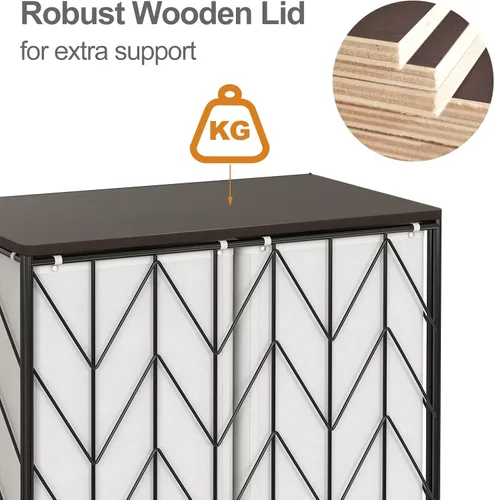 Vista 6 de WOWLIVE Cesta de lavandería con ruedas, cesta de lavandería resistente con tapa de madera, cesta de ropa con bolsa interior extraíble dividida