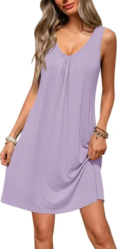 Vista 9 de Ekouaer Camisones para mujer, de viscosa de bambú, sin mangas, para dormir, con cuello en V, ropa de dormir
