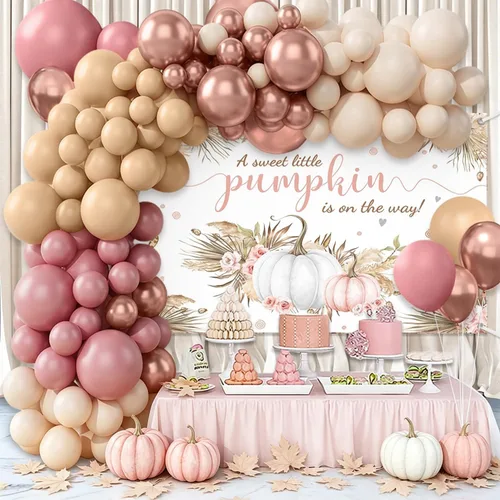 Vista 10 de MEHOFOND - Decoración de baby shower con diseño de calabaza pequeña, kit de globos de baby shower con una pequeña calabaza en camino, decoración
