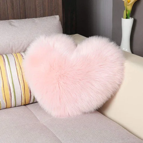 Vista 2 de Almohada mullida de piel sintética con inserto en forma de corazón, cojín decorativo de lujo para sofá, dormitorio, sala de estar