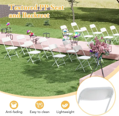 Vista 5 de Giantex Silla plegable con asiento y respaldo de plástico, marco de metal resistente, capacidad estática de 770 libras, asiento comercial