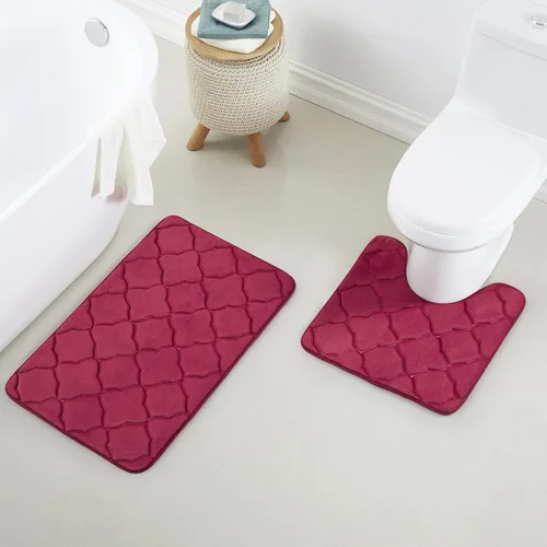 Vista 11 de Juego de 2 alfombras de baño de espuma viscoelástica, extra suaves, absorbentes, de secado rápido, con alfombra de inodoro en forma de U, lavables a