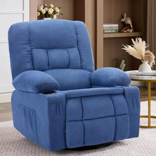 Vista 15 de Rocker - Silla reclinable con masaje y calor, sofá individual ergonómico, mecedoras para sala de estar, cómoda silla reclinable con portavasos Gris