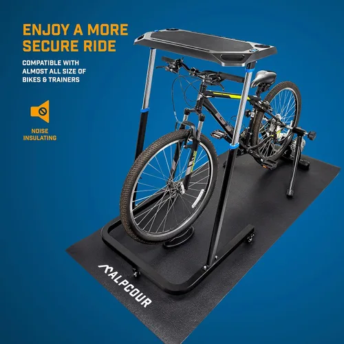Vista 7 de Alpcour Soporte fluido para bicicleta para montar en interiores, con escritorio portátil multitarea, con alfombrilla de entrenamiento multiusos