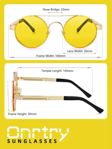 Vista 7 de Onrtry Gafas de sol redondas Steampunk para hombres y mujeres John Lennon Hippie con marco de metal