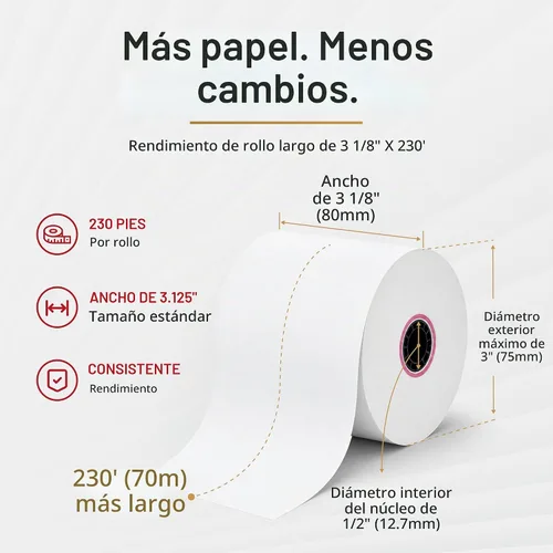 Vista 3 de Rollos de Papel Térmico de Recibo 3 1/8" x 230' para Clover Station (06 rollos)