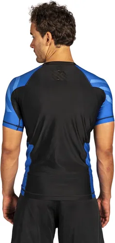 Vista 7 de Sanabul Esencial manga corta Rash Guard MMA BJJ Wrestling Grappling Jiu Jitsu Azul