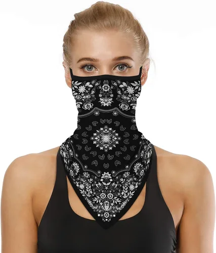Vista 33 de YAYOUREL Polaina para el cuello, bandanas para hombres y mujeres, cubierta de bufanda para la cara con rayos UV, con agujero para las orejas