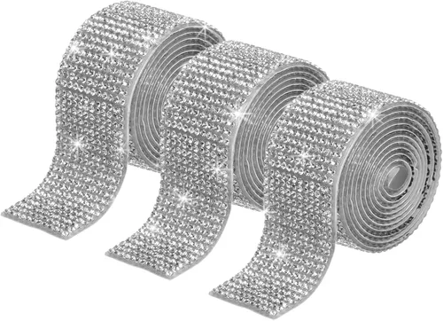 Vista 68 de MECCANIXITY 3 rollos de cinta de diamantes de imitación autoadhesiva de 3 yardas y 0.315 in para proyectos de artes y manualidades, pasteles de Beige
