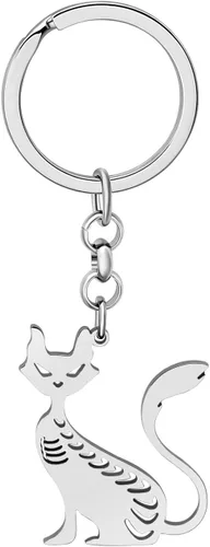 Vista 2 de Llavero de acero inoxidable chapado en oro con bonito diseño de gato, regalo para mujeres y niñas, llavero para coche, monedero, llaves, accesorios