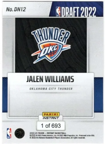 Vista 2 de JALEN WILLIAMS RC 2022-23 Panini Instant Draft Night ROOKIE /693#DN12 Thunder COND NBA BASKETBALL