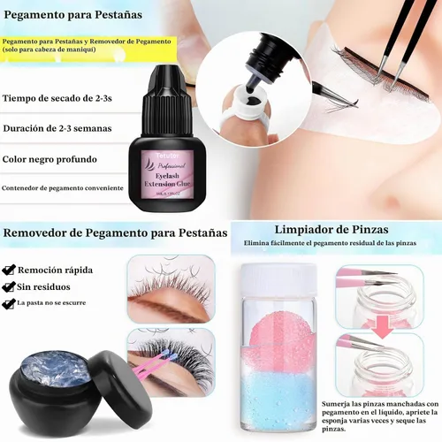 Vista 3 de Kit de extensión de pestañas Tetutor para principiantes, kit profesional de entrenamiento de pestañas