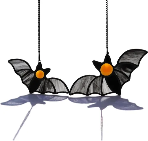 Vista 10 de Decoración de murciélago de Halloween para colgar ventanas de vidrieras – Adornos de murciélagos espeluznantes murciélagos para decoración