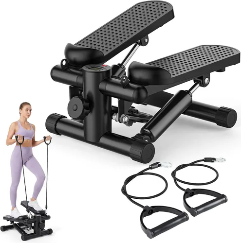 Vista 10 de OLIXIS Steppers para ejercicio en equipo de entrenamiento en casa, mini máquina de ejercicio para personas mayores, stepper de giro con bandas