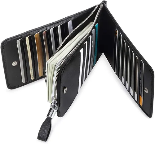 Vista 5 de JEEBURYEE Cartera larga con cremallera RFID de cuero genuino para mujer