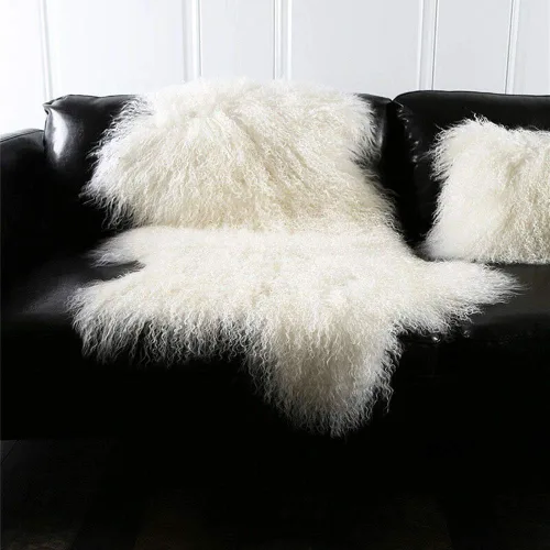 Vista 9 de Seek4comfortable Alfombra negra de piel de oveja mongol auténtica, manta de piel tibetana con decoración gruesa súper esponjosa como alfombra